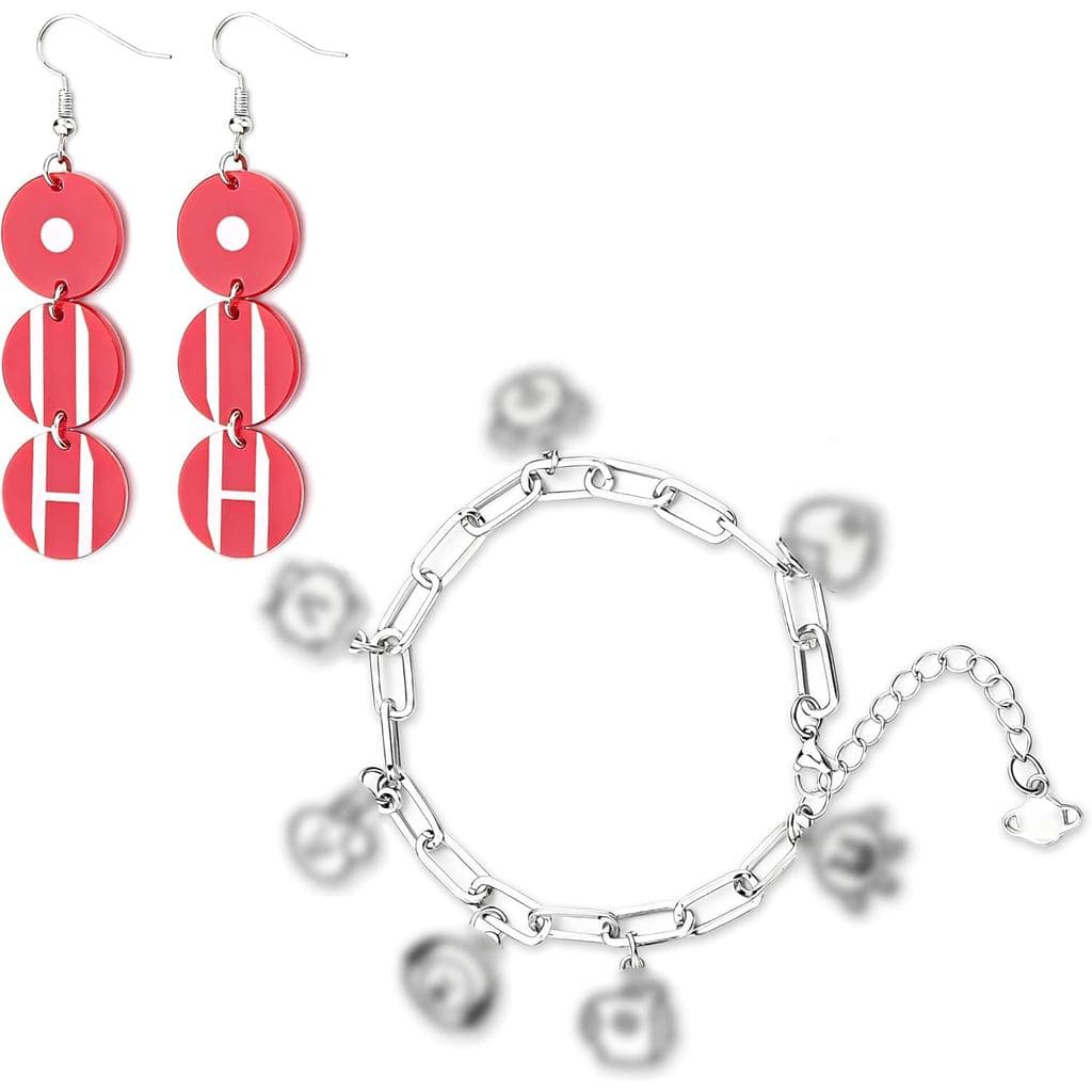 Brincos, pulseiras e joias com pingentes inspirados em álbuns, adequadas como presentes para fãs de concertos.