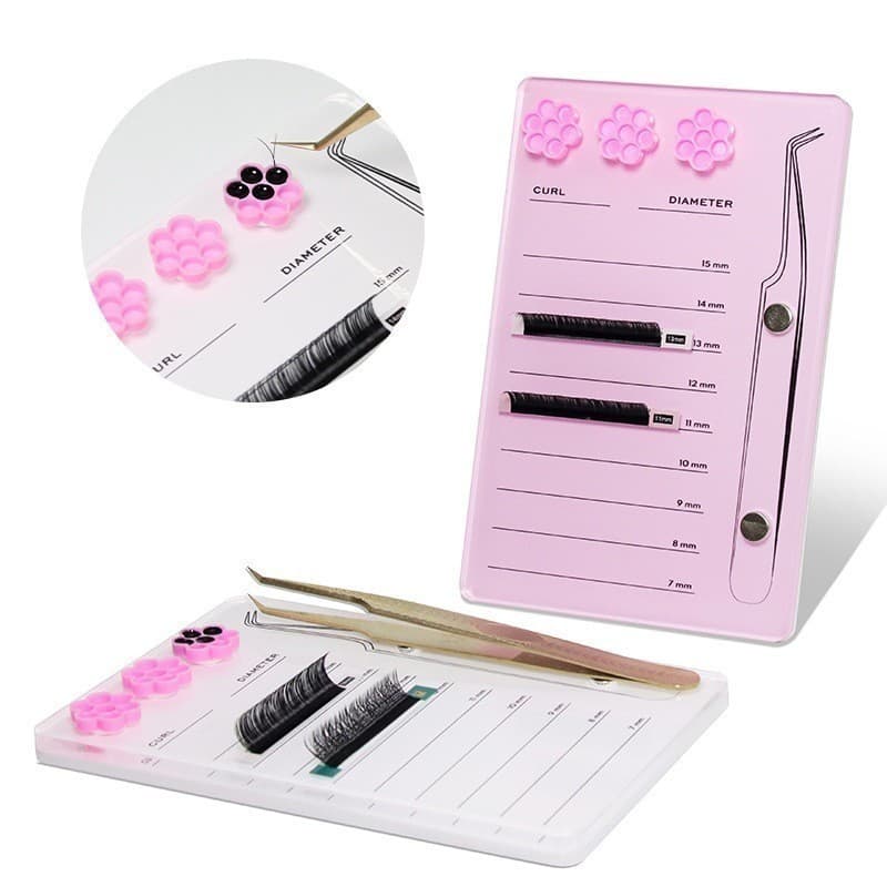Kit com 2 Unid Placa de Cílios Organizadora Acrilico Com Imã Para Pinça - Placa de cílios com suporte para batoque