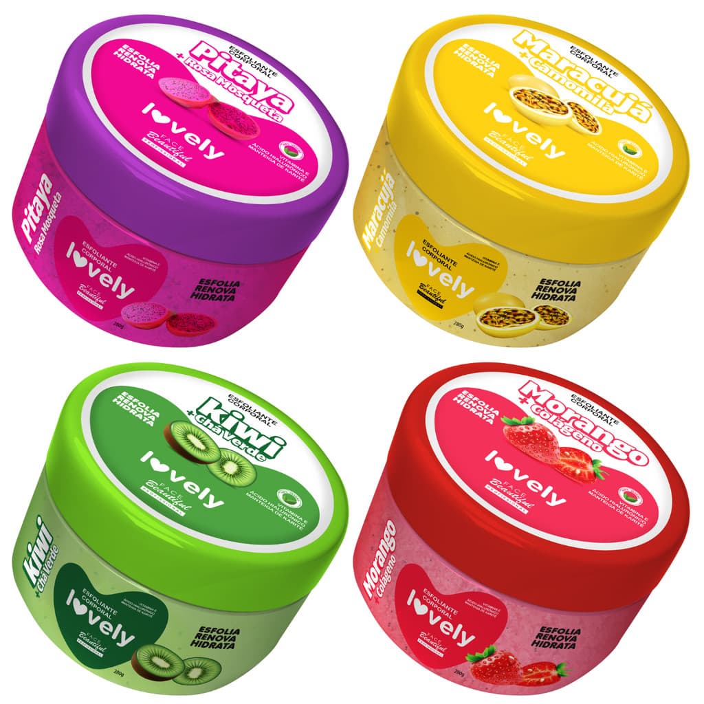 KIT 6 CREME ESFOLIANTE  CORPORAL LOVELY 280G FACE BEAUTIFUL
