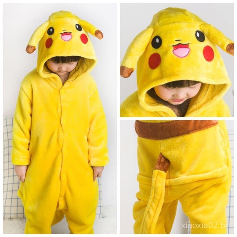 Pijama de flanela de pelúcia do Pikachu do anime Pokémon, macacão de manga comprida, roupa de inverno macia e quente par
