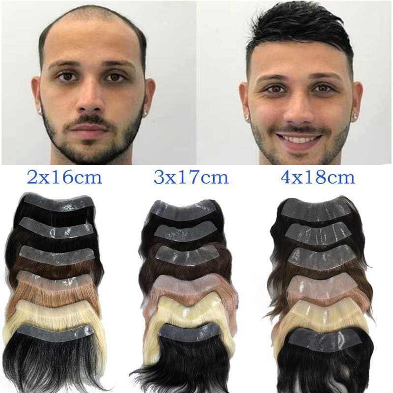 15cm Homens Peruca Testa Linha De Cabelo Frontal Para Brasileiro Humano Substituição Com Base De Pele Do Plutônio Natura