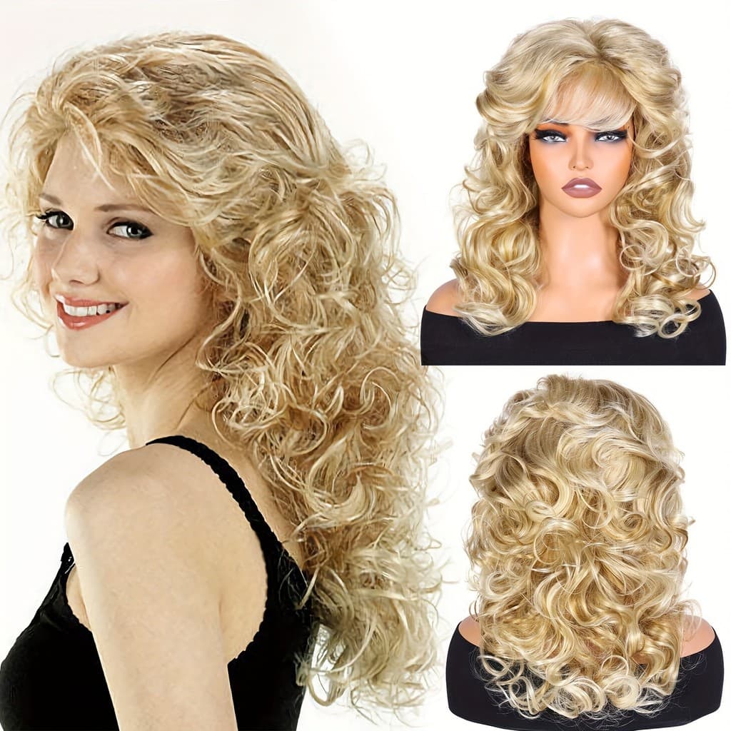 Europeu americano moda europeu americano novo estilo dourado longo cabelo encaracolado fofo grande encaracolado fibra qu