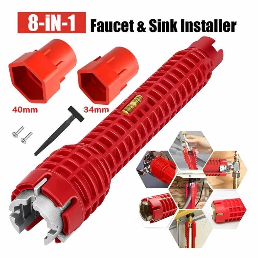 Chave Grifo Instalador Hidráulico 8 em 1 Cano Pia Torneira Filtro Encanamento Chave Inglesa Ferramenta Reparos Multiuso