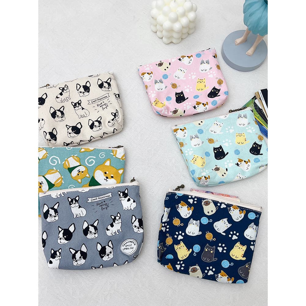 Pequeno pequeno saco de lona bolsa de moedas feminino Mini pequena carteira bonito cão tecido titular do cartão armazena