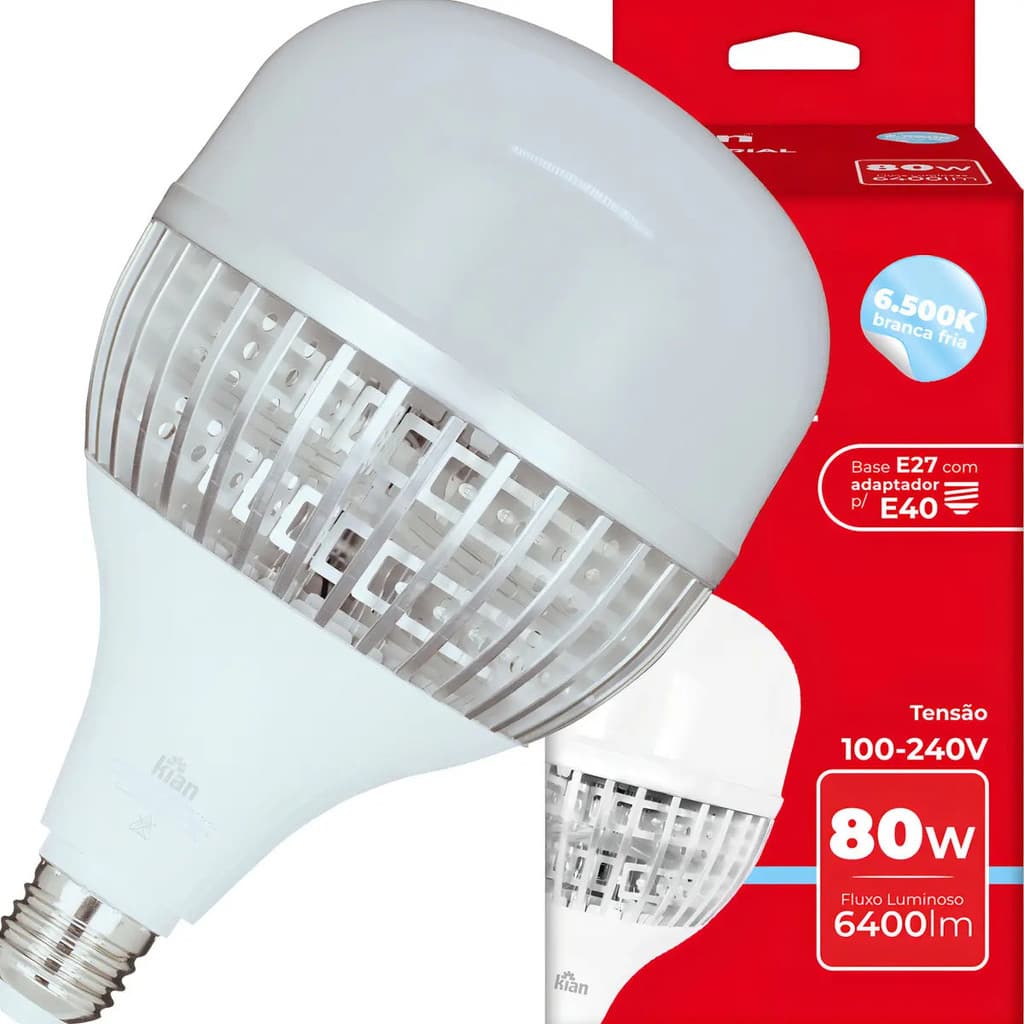Lâmpada Led Industrial Bulbo 80w 6500k E-27 Kian Luz Branco-frio
