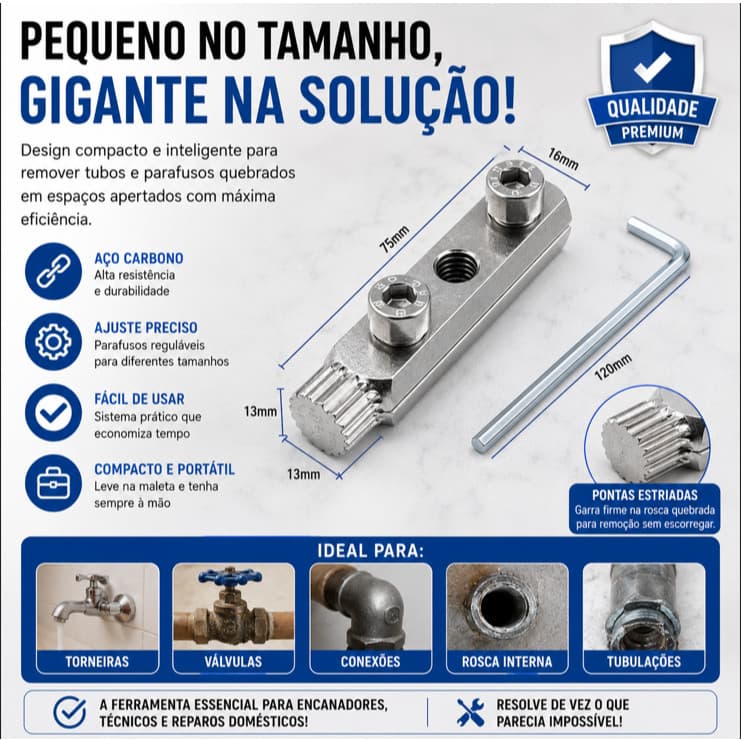 Extrator de Tubo Quebrado Ferramenta para Remover Rosca Parafuso Válvula de Ângulo Torneira em Aço