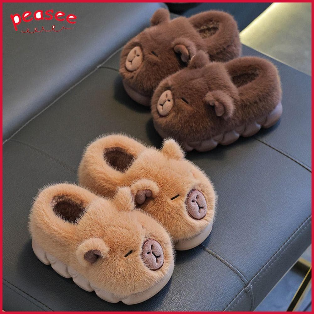 [PEASEE] Sapatos De Algodão , Chinelos Infantis Macios E Antiderrapantes , Quentes Grossos Para Casa De Capivara Inverno
