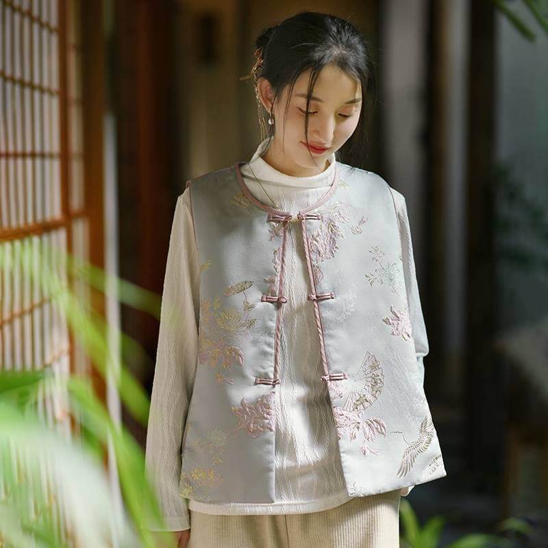 T Tang terno feminino novo estilo chinês luz estilo chinês High-End colete outono inverno Retro bordado topo acolchoado