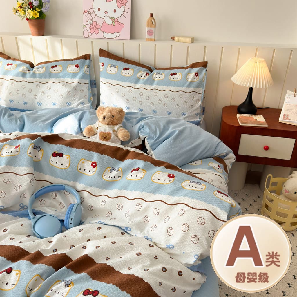 Roupa de cama de fio duplo conjunto de quatro peças impresso colcha capa lençol capa de edredão lençol de algodão puro d