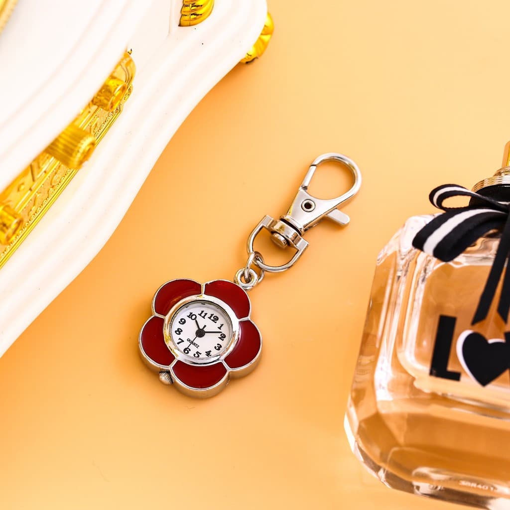 Relógio de bolso colorido, com pequeno pingente de flor, relógio de bolso com borboleta, relógio chaveiro, relógio portá