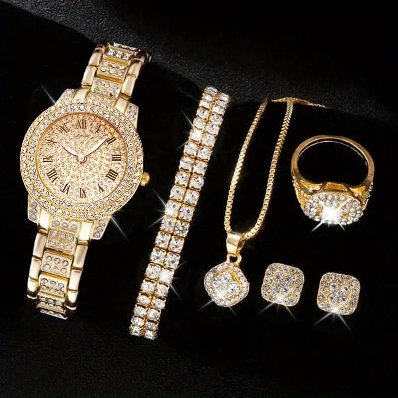 Senhoras relógio colar pulseira conjunto de três peças diamante relógio feminino conjunto moda romano relógio de quartzo