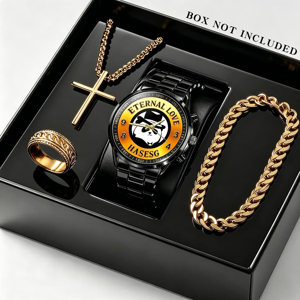 Conjunto de relógio de casal conjunto de relógio de casal Panda relógio masculino feminino pulseira colar anel jóias pre
