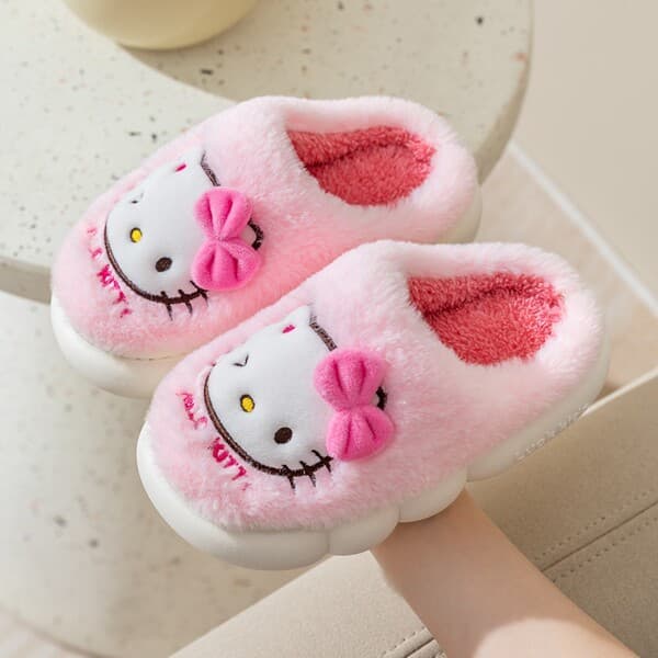 | slippers | ♖One Piece Envio hellokitty Sanrio Cartoon Crianças Chinelos de Algodão Hello Kitty Peludo Quente Chinelos