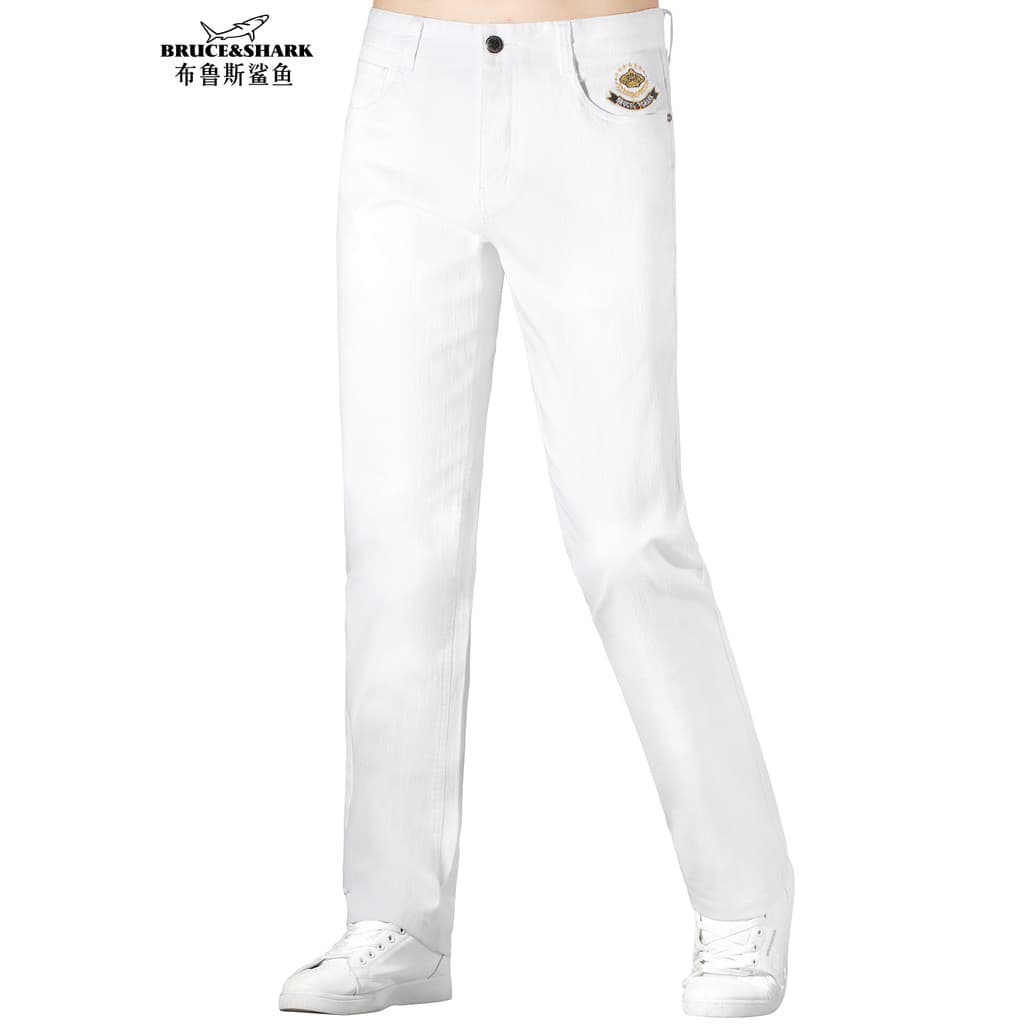 2025 outono novo estilo Jeans masculino grosso em linha reta calças brancas Bruce tubarão tamanho grande calças soltas m