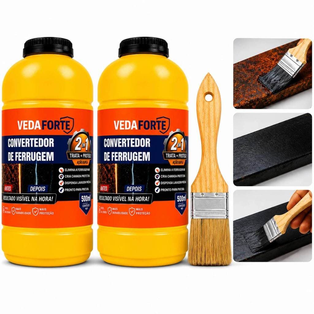 Kit Convertedor de Ferrugem 2 Unidades com Pincel Trata e Protege 500ml