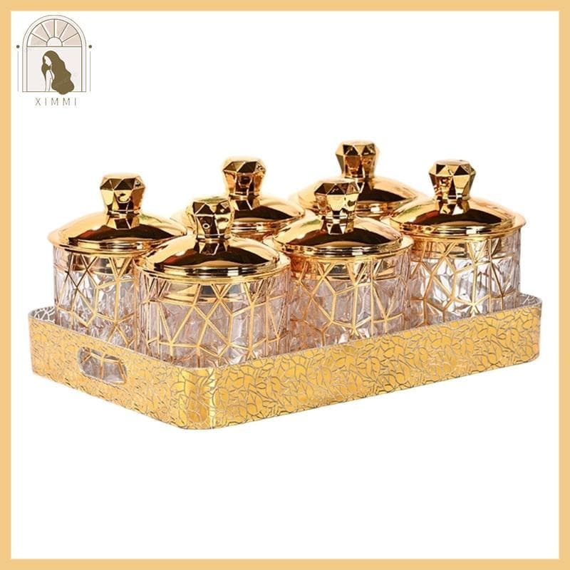 * XIMM * Frascos Práticos Armazenamento Bancada Transparentes Enfeite Dourado Sofisticado Para