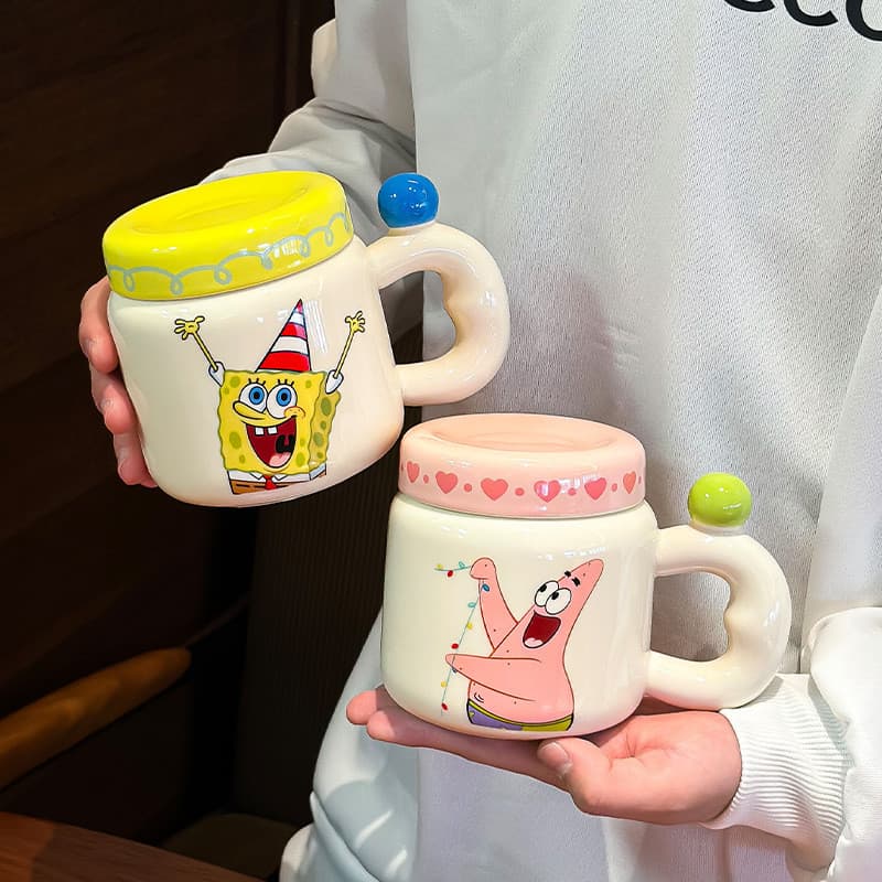 [Frete grátis] Copo de água Garrafa de água Copo Caneca Xícara de café Xícara de café de cerâmica Desenho animado Bob Es
