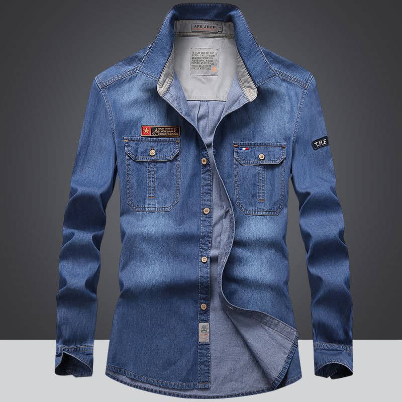 Outono masculino puro algodão Casual camisa masculina fina solta tamanho grande camisa jeans masculina de manga comprida