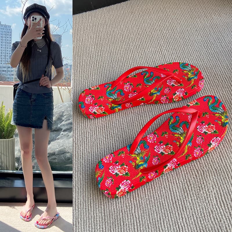 Nordeste grande flor flip-flops feminino exterior Wear influenciador Super quente novo estilo fundo plano antiderrapante