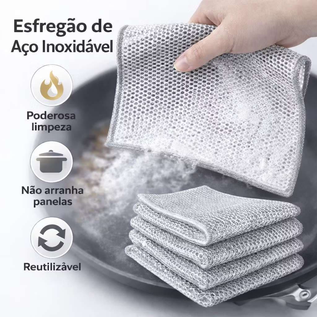 Pano Limpeza Dupla Camada Metálico, Remove Sujeira Forte Sem Danificar Revestimentos de Panelas top 1ll