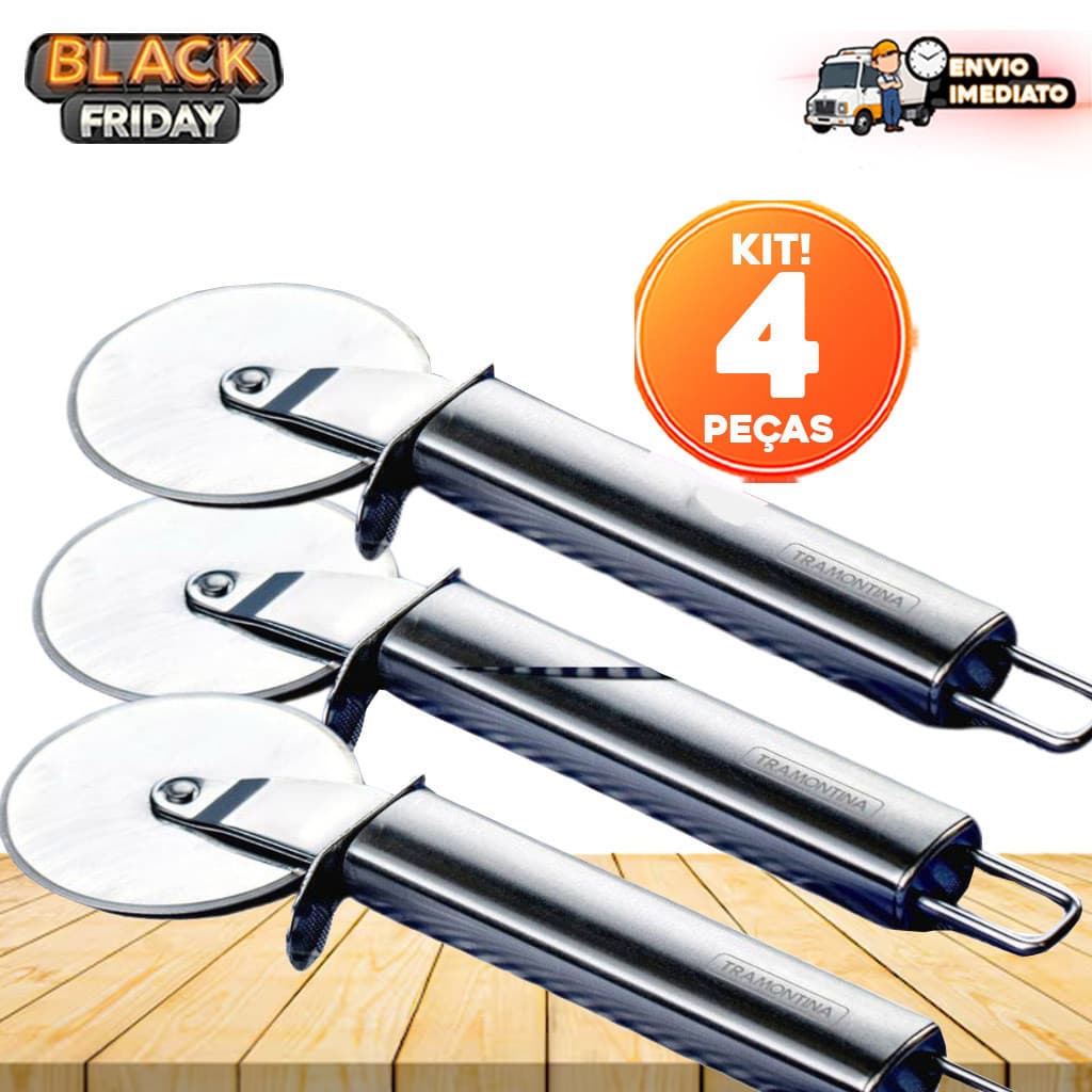 Kit 4 Cortadores de Pizza e Massas Profissional em Aço Inox