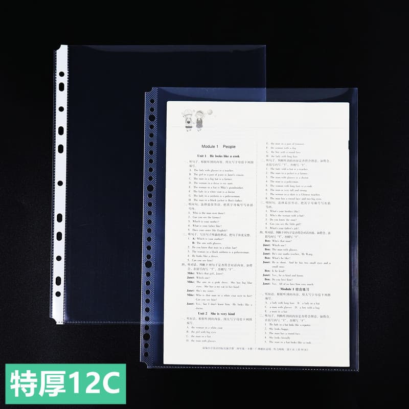 Saco de arquivo de 30 furos A4 HD Página interna transparente 11 furos Saco de folhas soltas Extra grosso à prova d'água