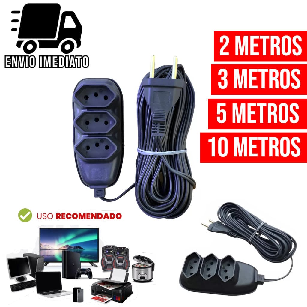 Extensão Elétrica Bivolt com 3 Tomadas 110v 220v Tripolar Alexa Compacta 2 3 5 e 10 Metros