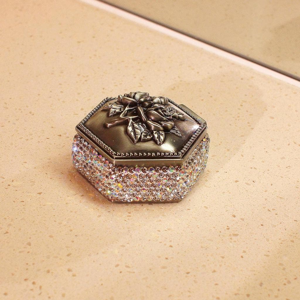 Metal diamante Retro lata Hexagonal caixa de jóias amor pequena caixa de jóias requintado presente armazenamento anel ca