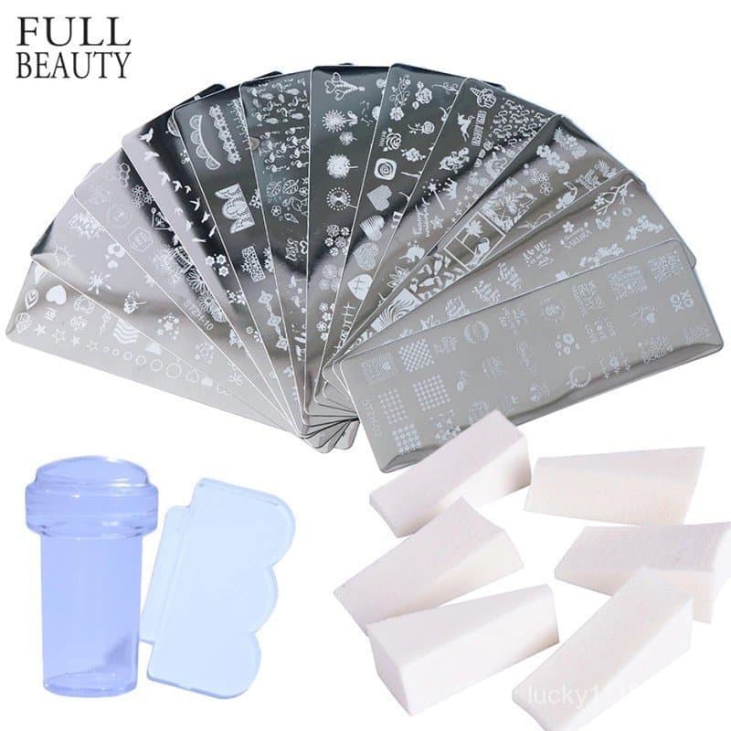 Beleza Cheia De Carimbos De Unha Conjunto Placa Flor Rendas Stamping Gel Polonês Template Ferramenta Para Pintura Stenci