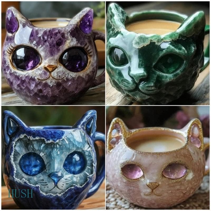 HUS Artístico Gatos Rosto Canecas Café Resina Geodo Design Para Proprietários Decoraçõ