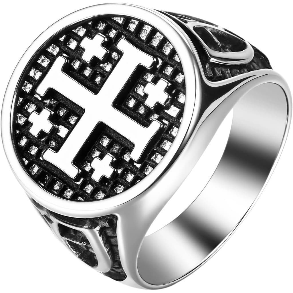 Anel Clássico de Aço Inoxidável com Cruz de Jerusalém para Homens, Joia de Presente para Páscoa, Natal, Aniversário
