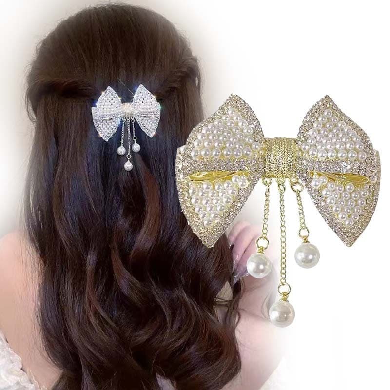 Japonês Coreano Strass Arco Tassel Pérola Moda Classe Primavera Grampo De Cabelo