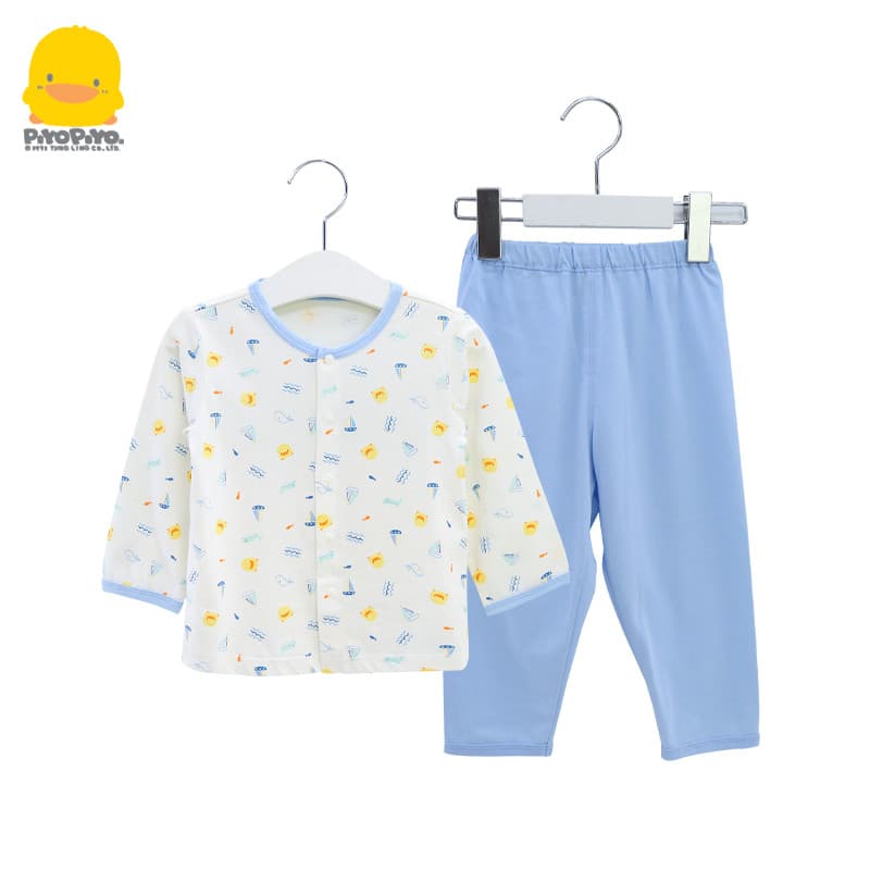 Patinho amarelo meninas Homewear terno puro algodão 6-18 meses bebê manga comprida calças superiores terno de duas peças