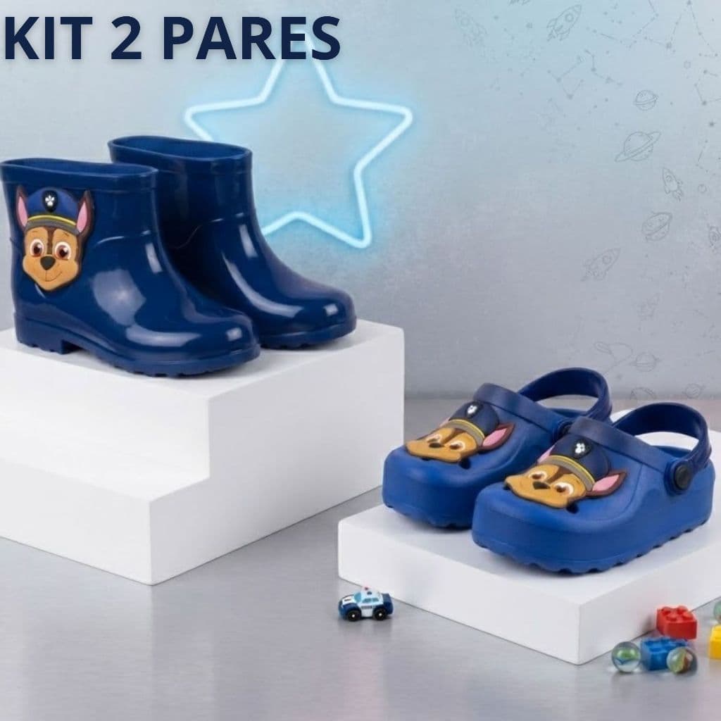 Kit 2 Pares Infantil Menino Patrulha Galocha E Babuche Masculina Original Divertida Promoção