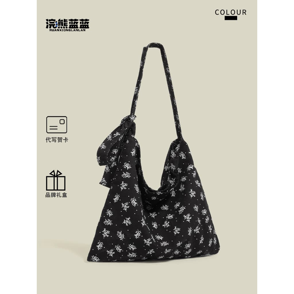 Guaxinim azul azul coreano estilo preguiçoso Floral bolsa de lona feminina 2026 novo estilo nicho All-Match Commuter omb