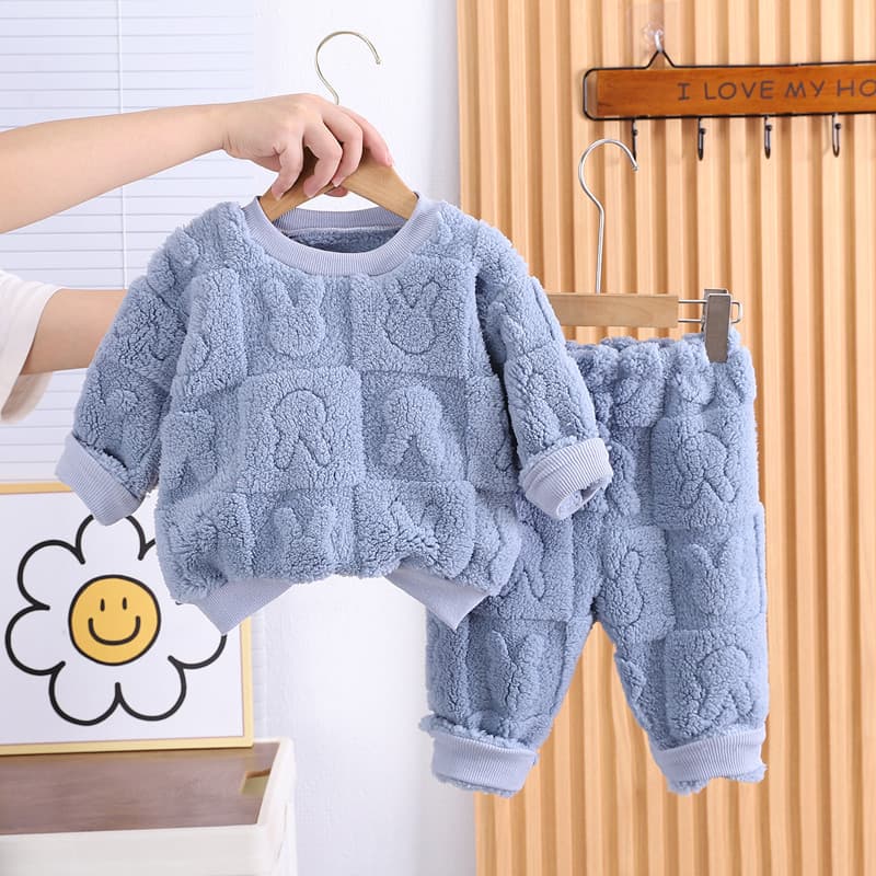Meninos outono inverno pijamas conjunto meninas 2025 novo estilo forro de lã do bebê roupas para casa do bebê crianças f
