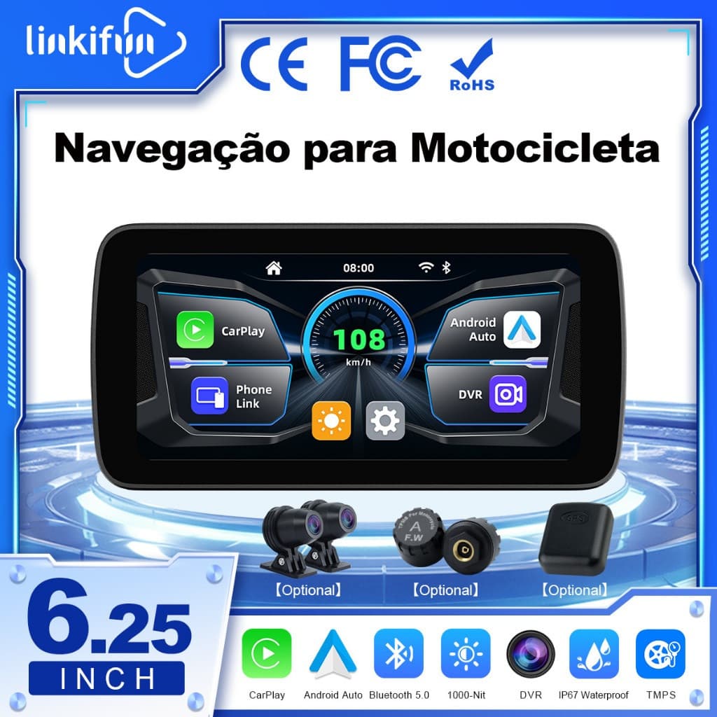 Linkifun MT5 Tela CarPlay Para Motocicleta De 6.25 Polegadas , Apple Sem Fio E Android Auto , Espelhamento De , Canal Du