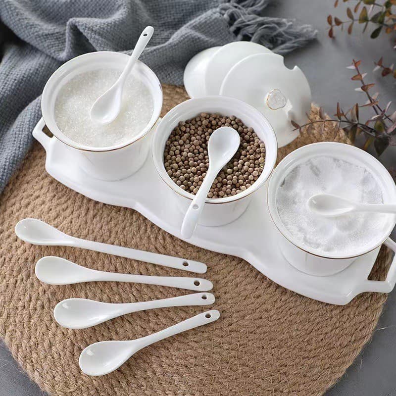 Colher de café criativa com cabo longo, colher de cerâmica para alimentação de sobremesas, pote de pimenta, colher de te