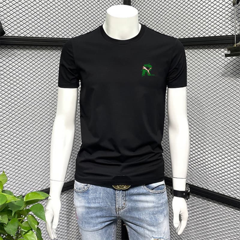 2026 novo estilo de verão camiseta masculina de manga curta na moda algodão mercerizado cor sólida Casual simples impres
