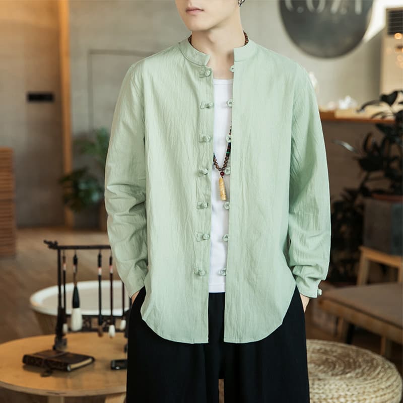 Estilo chinês camisa de manga comprida masculina solta Casual estilo chinês Tang terno camisa primavera outono All-Match