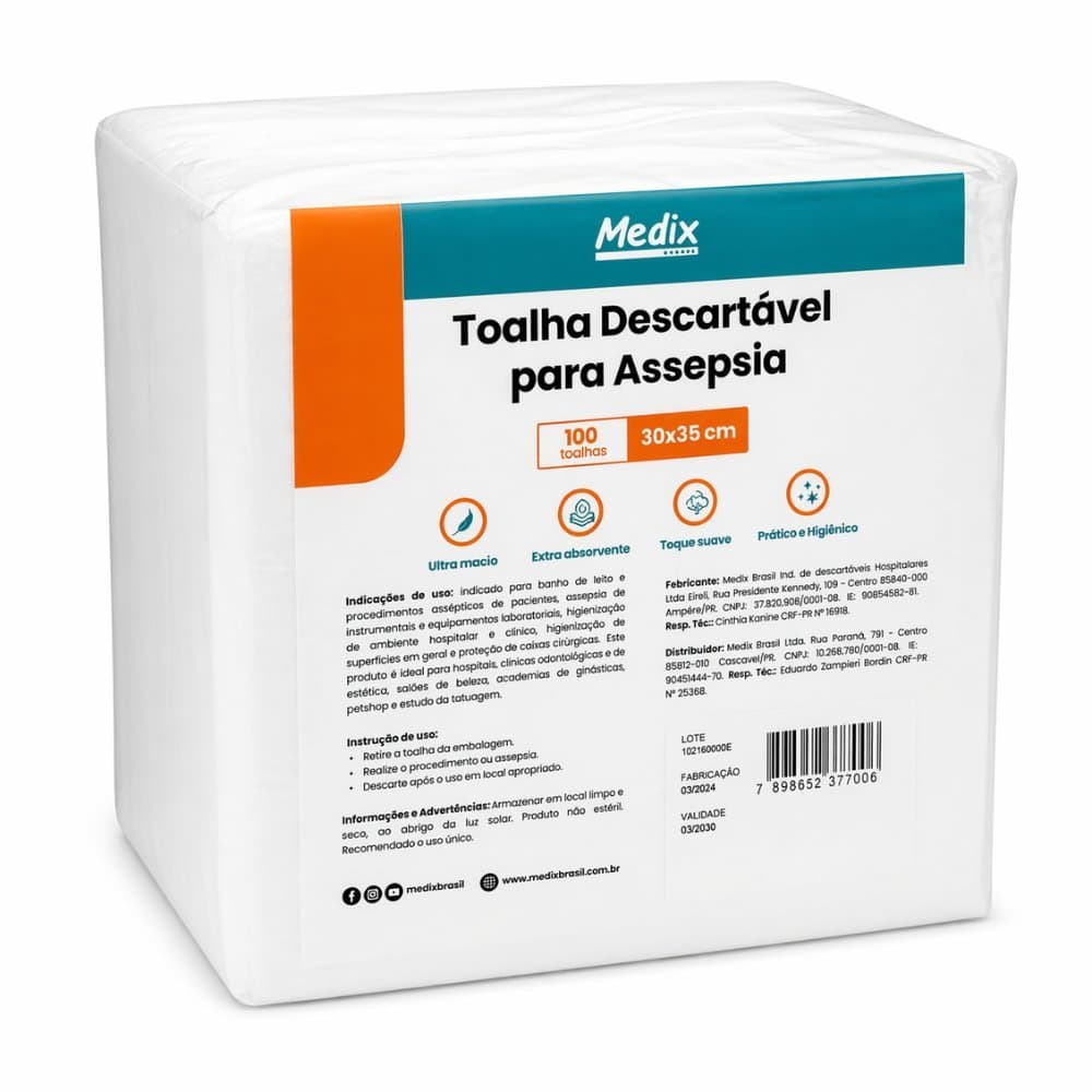 LENÇO PARA BANHO 30X35 C/100UN - MEDIX