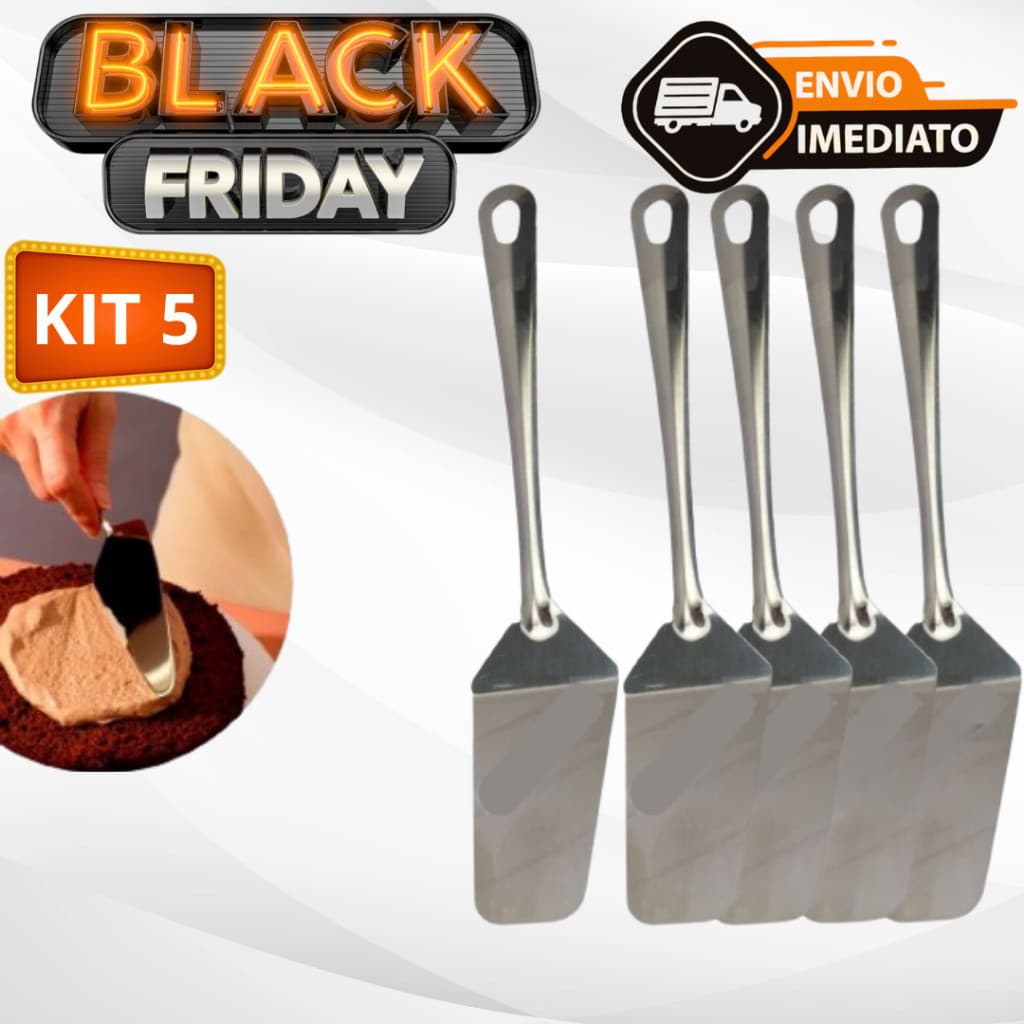 Kit 05 Espátula para Cortar Torta Inox Multiuso Leve 25Cm