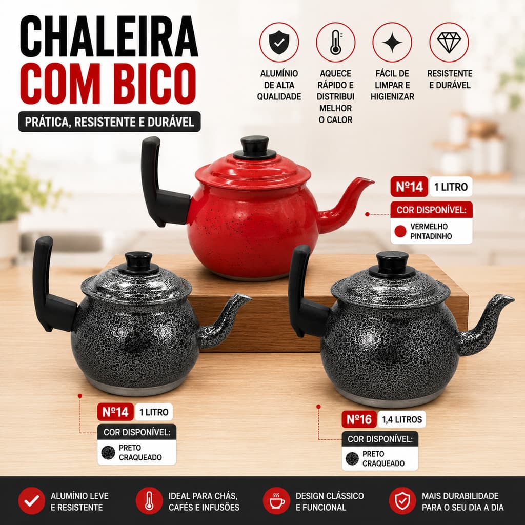 BULE CHALEIRA FERVEDOR 1L 1,4 LITROS ALUMINIO REFORÇADO
