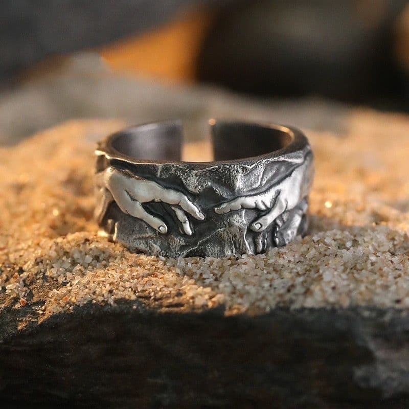 Anel masculino vintage personalizado no estilo europeu e americano com a imagem da "Mão de Deus", anel masculino moderno
