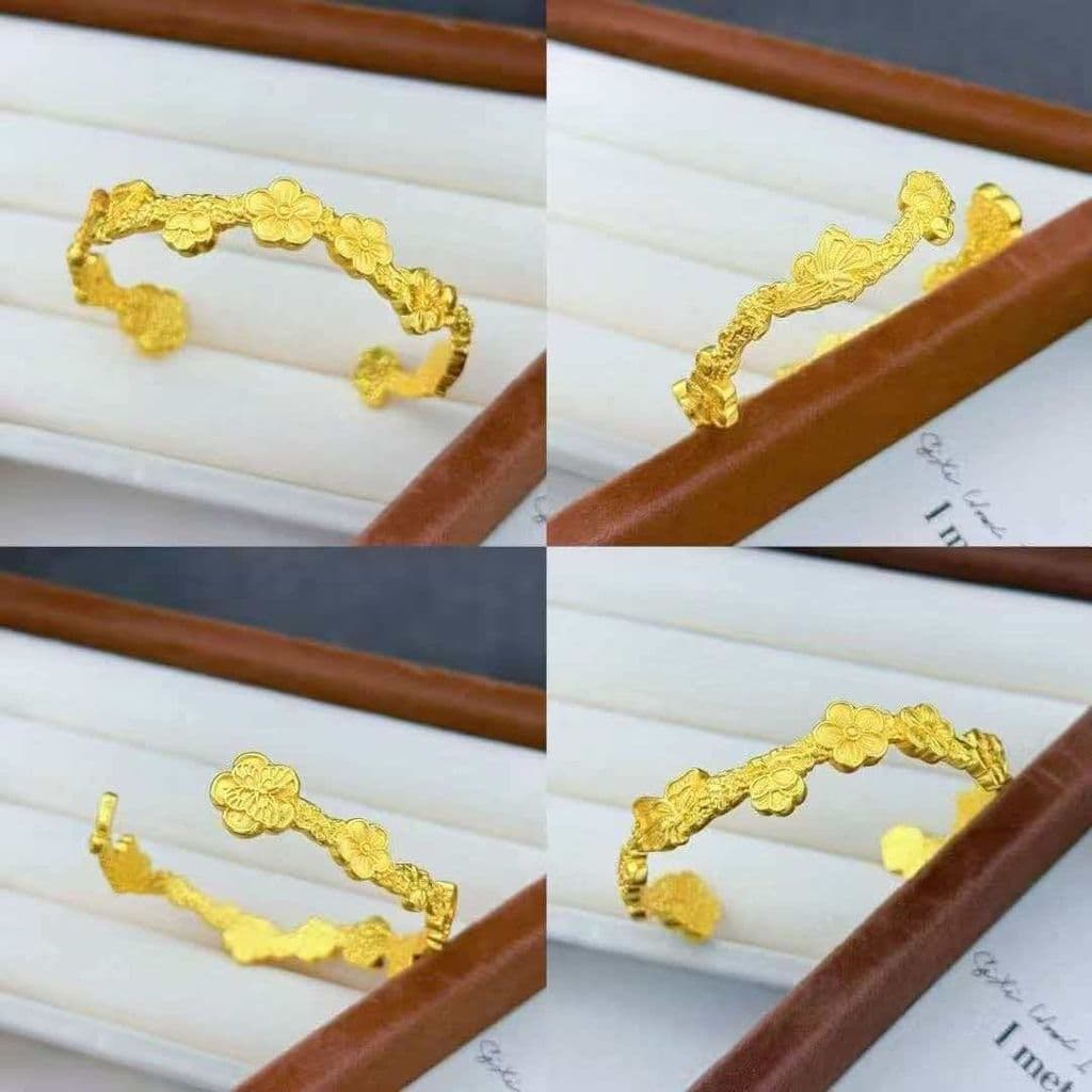 Nova pulseira feminina em estilo chinês com acabamento fosco e gravação floral de flor de pêssego, bracelete aberto vers