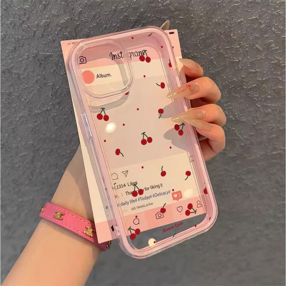 Capa Transparente Para IPhone 17 Pro Max 16 15 14 13 12 11 17Air Xs 2 Em 1 Simples Estilo Cereja