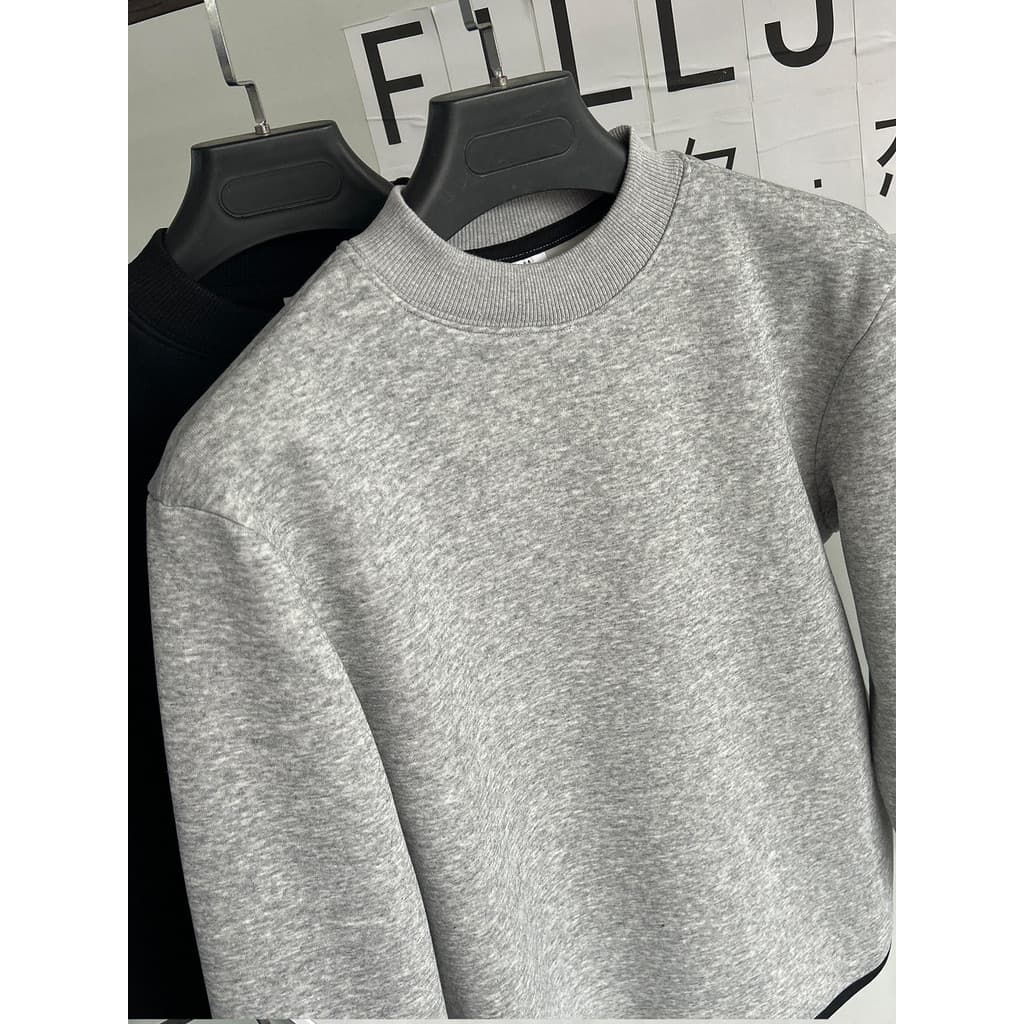 Estilo Casual minimalista meados de pescoço inverno camiseta masculina de manga comprida quente interior superior velo e