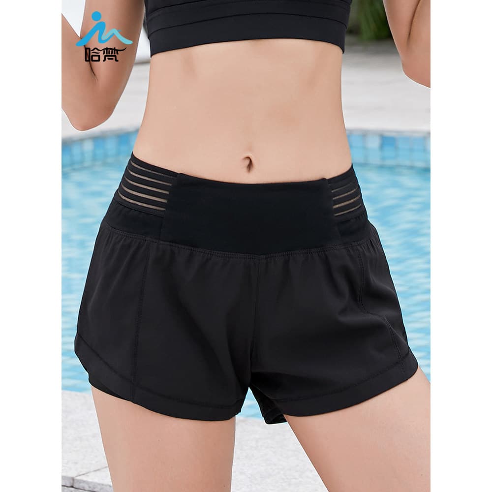 Verão novo estilo ginásio Shorts de cintura alta feminino secagem rápida correndo Anti-exposição esportes Yoga calças qu