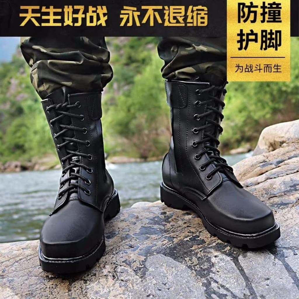 Botas masculinas de combate de couro genuíno genuíno biqueira de aço sola de aço quatro estações Martin botas de cano al