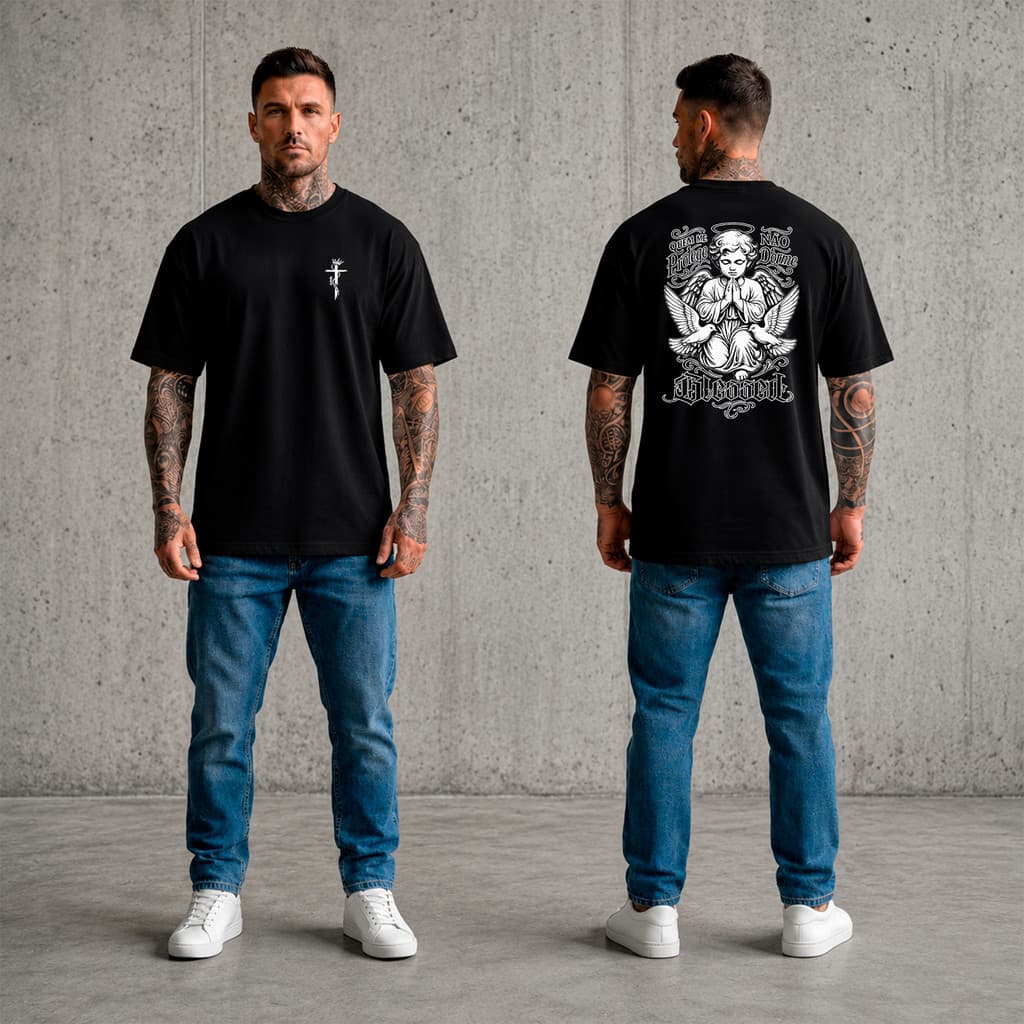 Camiseta masculina streetwear estampada camisa 100% algodão anjo
